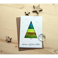 Aquarell Weihnachtskarte "Weihnachtsbaum unter Sternen", handgemalt. Kein Druck!