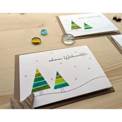 Aquarell Weihnachtskarte "Weihnachtsbäume unter Sternen", handgemalt. Kein Druck!