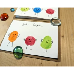 Aquarell-Osterkarte "3 bunte Küken", handgemalt