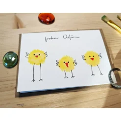 Aquarell-Osterkarte "3 gelbe Küken", handgemalt