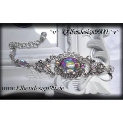 Armband mit irisierenden Strasssteinen als Brautgeschenk, für Brautjunfern, Armschmuck mit großem Cabochon