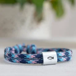 Armband personalisiert mit Gravur handgestempelt zur Taufe, Kommunion, Geburtstag, Schulanfang, Konfirmation, ichthys, Kreuz, Namensarmband