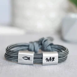 Armband personalisiert mit Gravur handgestempelt zur Taufe, Kommunion, Geburtstag, Schulanfang, Konfirmation, ichthys, Kreuz