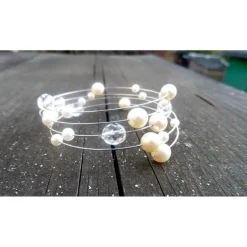 Armreif vierreihig, Perlen, Kristall, Glitzerarmband,