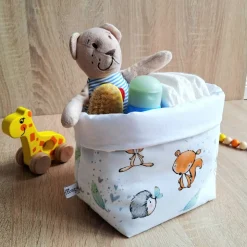 Aufbewahrungskorb Waldtiere, Windelkörbchen, Stoffkorb Wickeltisch, Montessori Spielzeukorb, Baumwollkorb, Wickelko