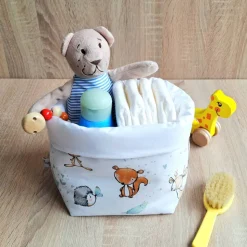 Aufbewahrungskorb Waldtiere, Windelkörbchen, Stoffkorb Wickeltisch, Montessori Spielzeukorb, Baumwollkorb, Wickelko