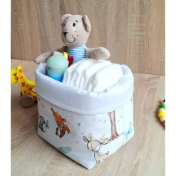 Aufbewahrungskorb Waldtiere, Windelkörbchen, Stoffkorb Wickeltisch, Montessori Spielzeukorb, Baumwollkorb, Wickelko