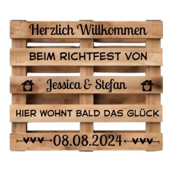 Aufkleber für Palette Richtfest , Palettenaufkleber Bauherren Partyschild, personalisiert