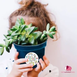 Aufkleber Kindergarten Abschied | Danke, dass Du mir beim Wachsen geholfen hast - Kinder mit Regenbogen