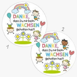 Aufkleber Kindergarten Abschied | Danke, dass Du mir beim Wachsen geholfen hast - Kinder mit Regenbogen