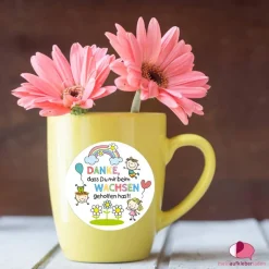 Aufkleber Kindergarten Abschied | Danke, dass Du mir beim Wachsen geholfen hast - Kinder mit Regenbogen