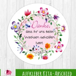 Aufkleber Kindergarten Abschied | Danke, dass ihr uns beim Wachsen geholfen habt - Blumenkranz