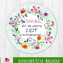 Aufkleber Kindergarten Abschied | Danke, für die schöne Zeit im Kindergarten - Blumenkranz