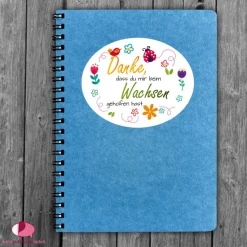 Aufkleber oval - Kindergarten Abschied | Danke, dass du mir beim Wachsen geholfen hast - Blumen - Marienkäfer - Vogel