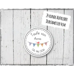 Aufkleber Taufe rund 4cm individuell 24 Stück