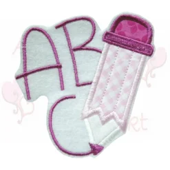 Aufnäher ABC mit Stift in brombeer Applikation bügelbild schultüte zuckertüte einschulung schulkind schrift buchstaben m