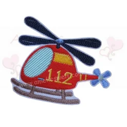 Aufnäher Bügelbild Feuerwehr Bus und Hubschrauber im Set Feuerwehrauto Applikation gestickt