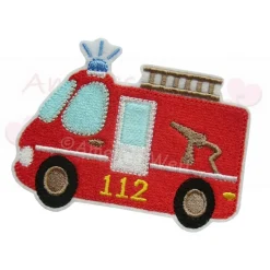 Aufnäher Bügelbild Feuerwehr Bus und Hubschrauber im Set Feuerwehrauto Applikation gestickt