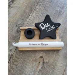 Aufrichtiges Beileid * GeschenkSet * Für immer im * Ster * Holzverpackung * Kerzenhalter * Kerze