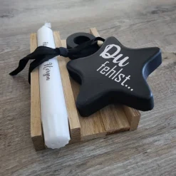 Aufrichtiges Beileid * GeschenkSet * Für immer im * Ster * Holzverpackung * Kerzenhalter * Kerze