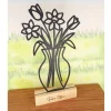 Aufsteller Blumen in Vase Lineart 3D-Druck Schwarz mit Holzsockel "Frohe Ostern" von BuntMixxDeSIGN
