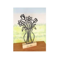 Aufsteller Blumen in Vase Lineart 3D-Druck Schwarz mit Holzsockel "Frohe Ostern" von BuntMixxDeSIGN