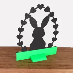 Aufsteller Hase mit Herzchen 3D-Druck schwarz, neon-grüner Sockel, Osterdeko modern, BuntMixxDESIGN