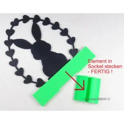 Aufsteller Hase mit Herzchen 3D-Druck schwarz, neon-grüner Sockel, Osterdeko modern, BuntMixxDESIGN