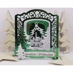 Aufwändige Weihnachts-Karte Aufstell- Karte Diorama glänzend grün dreidimensional