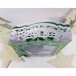 Aufwändige Weihnachts-Karte Aufstell- Karte Diorama glänzend grün dreidimensional