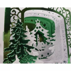 Aufwändige Weihnachts-Karte Aufstell- Karte Diorama glänzend grün dreidimensional