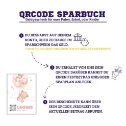 Baby Geldgeschenk | Digitales Sparkonto | Personalisiertes QrCode Bild | Motiv Geburt Rosa