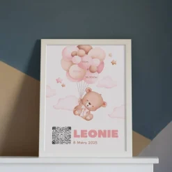 Baby Geldgeschenk | Digitales Sparkonto | Personalisiertes QrCode Bild | Motiv Geburt Rosa