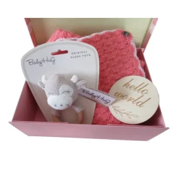 Baby Geschenkset zur Geburt - Babydecke, Greifling, rosa