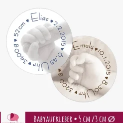 Babyaufkleber zur Geburt | Babyhand - personaliserbar mit Babyfoto