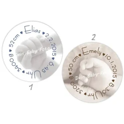 Babyaufkleber zur Geburt | Babyhand - personaliserbar mit Babyfoto