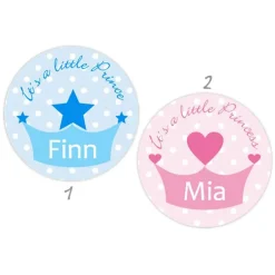 Babyaufkleber zur Geburt | Prinz - Prinzessin - Krone mit Herz oder Stern