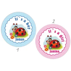 Babyaufkleber zur Geburt | Kleiner Marienkäfer
