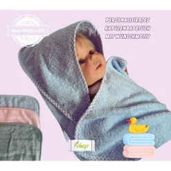 Babybadetuch mit Namen und Wunschmotiv, Geschenkidee - Taufe - Geburt