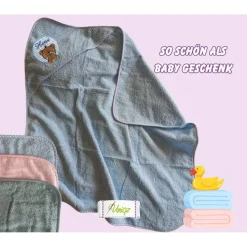 Babybadetuch mit Namen und Wunschmotiv, Geschenkidee - Taufe - Geburt
