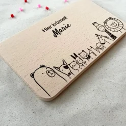 Babygeschenk personalisiert "10 Tier Freunde" - Frühstücksbrettchen mit Namen - Geschenk Geburt personalisiert