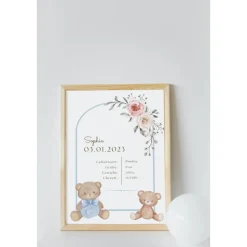 Babygeschenk zur Geburt personalisiert | Geschenkidee zur Geburt | Poster fürs Kinderzimmer Bär | Babygeschenk | Geburts