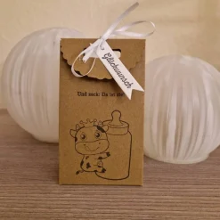 Baby-Geschenkverpackung / Glückwunschgeschenk / Schnuller-Motiv / Babyzauber / Kuh-Motiv / niedlich / Glückwunsch