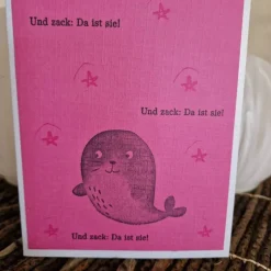 Babykarte / süße Robbe / Sterne / pink / Grußkarte / Geburt / Baby