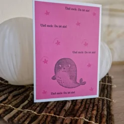 Babykarte / süße Robbe / Sterne / pink / Grußkarte / Geburt / Baby