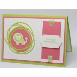 Babykarte "Löwe" in limettengrün und rosa