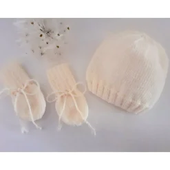 Babymütze und Handschuhe als Set oder einzeln bestellbar - naturweiss, handgestrickt
