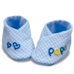 Babyschuhe blau kariert mit Namen personalisiertes Taufgeschenk Geschenk zur Geburt für Jungen