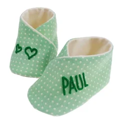 Babyschuhe Punkte mit Namen grün  personalisiertes Taufgeschenk Geschenk Geburt eines Jungen