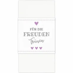 Banderolen Für die Freudentränen Flieder-Weiß zweiseitig bedruckt mit Klebepunkt zum Verschließen - Hochzeit Taschentuch Papierbanderole Taschentuchhalter